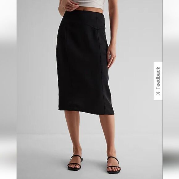 Super High Waisted Satin Seamed Midi Skirt - Picture 1 of 7